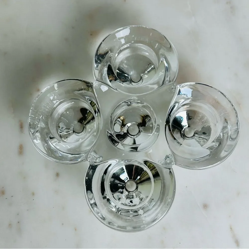 Vintage 1990’s Glass Tealight Holder 5 Cup Clear Candle Centerpiece Holiday
